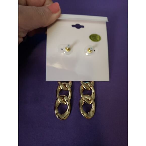 Daisy Fuentes Long Dangle Statement Earrings Gold Tone Clear Rhinestones New - Picture 6 of 6